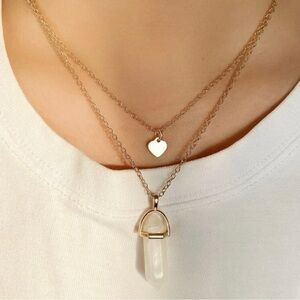 Gold 3/$30 Heart Gemstone Layered Necklace